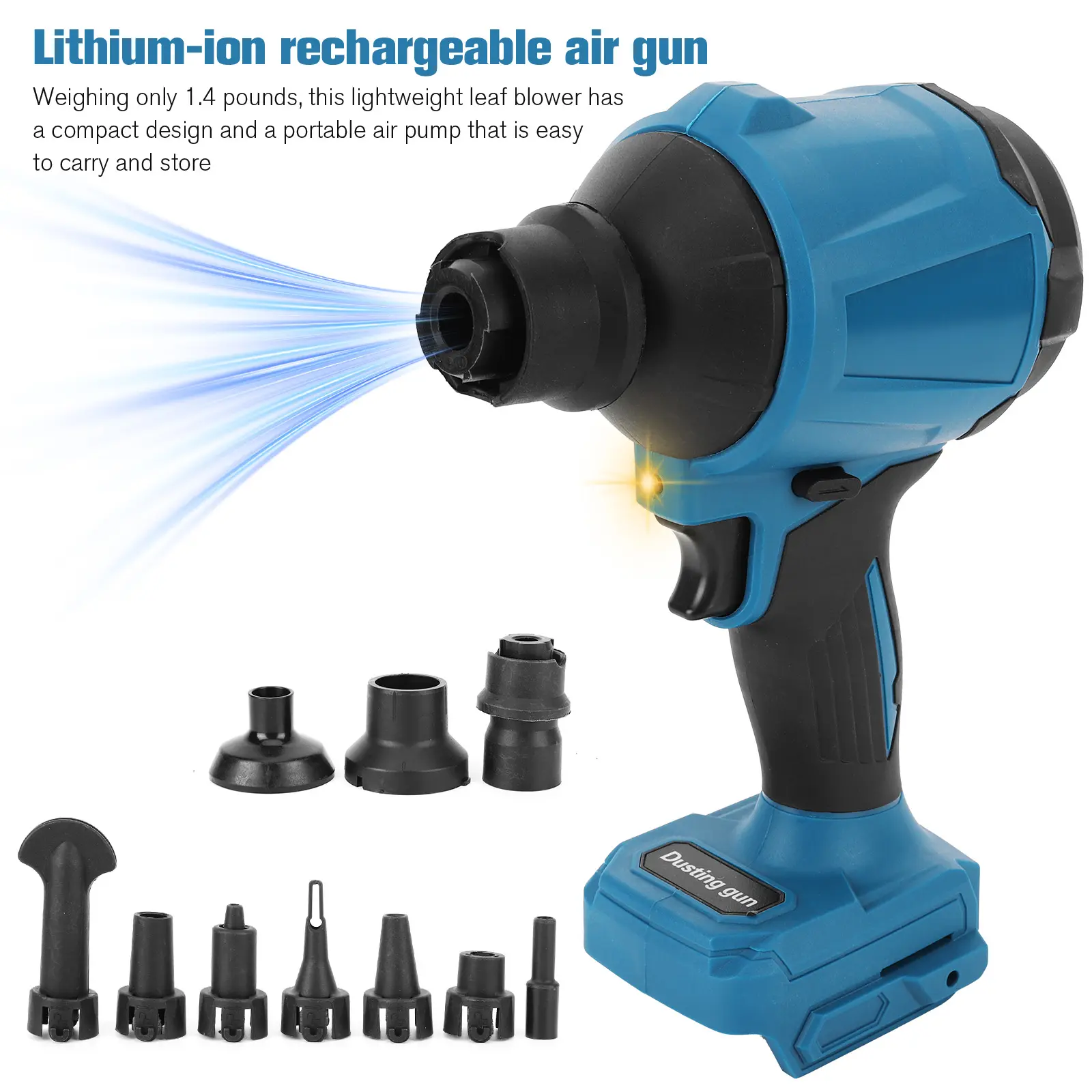 50000RPM Cordless Dust Blower with 7 Accessories Wireless Leaf Blower LED Light Handheld Inflator Cleaner for Makita 18V Battery