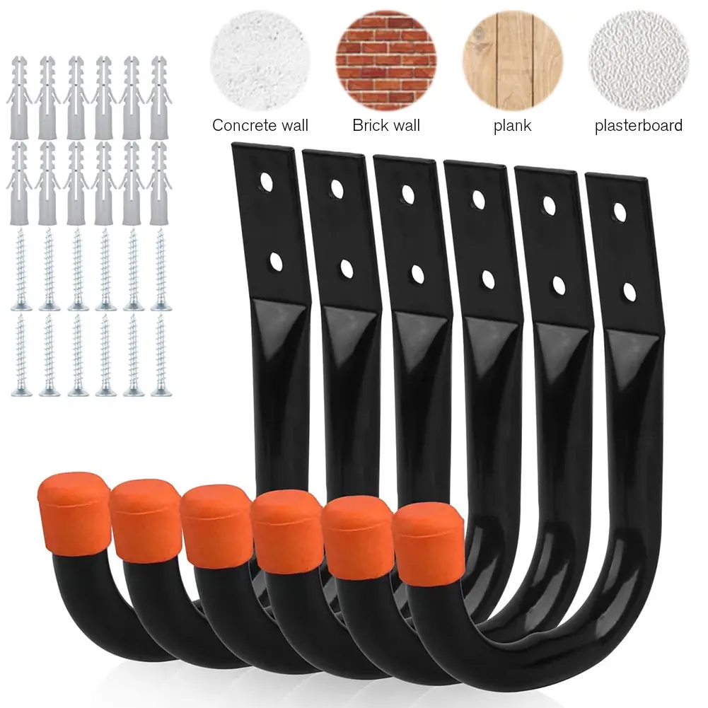 6 Pack Bike Hook Heavy Duty Garage Hanger Hanging Wall Mount Hanger for Hanging Bike Ladder Garden Tool