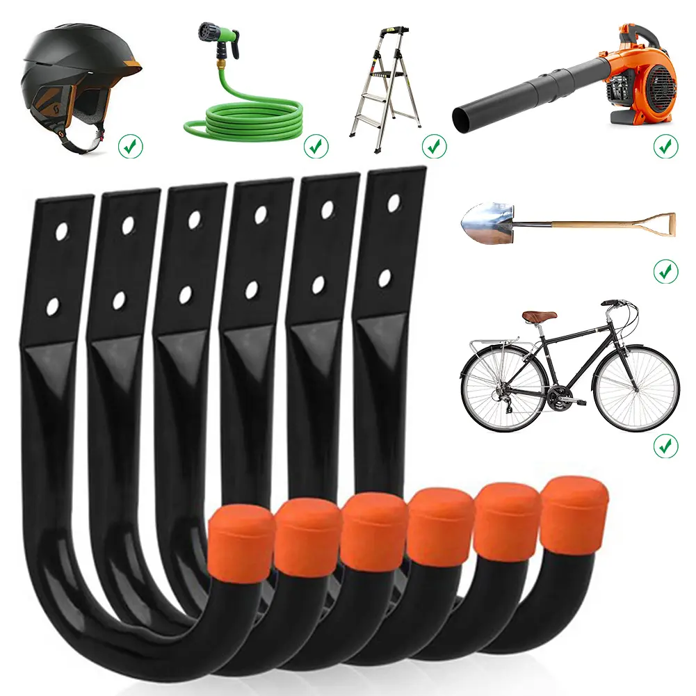 6 Pack Bike Hook Heavy Duty Garage Hanger Hanging Wall Mount Hanger for Hanging Bike Ladder Garden Tool