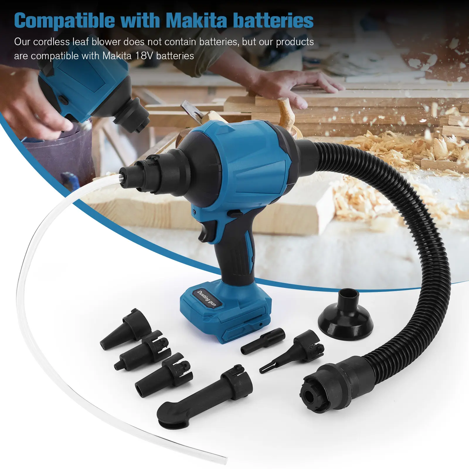 50000RPM Cordless Dust Blower with 7 Accessories Wireless Leaf Blower LED Light Handheld Inflator Cleaner for Makita 18V Battery