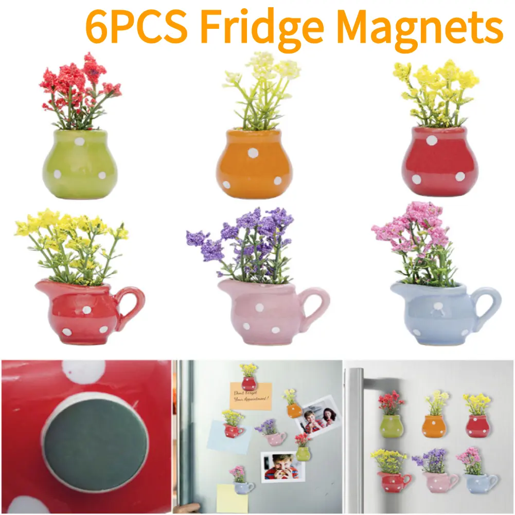 6PCS Mini Ceramic Vase Fridge Magnets Flower Vase Refrigerator Magnets Decorative Refrigerator Stickers for Fridge