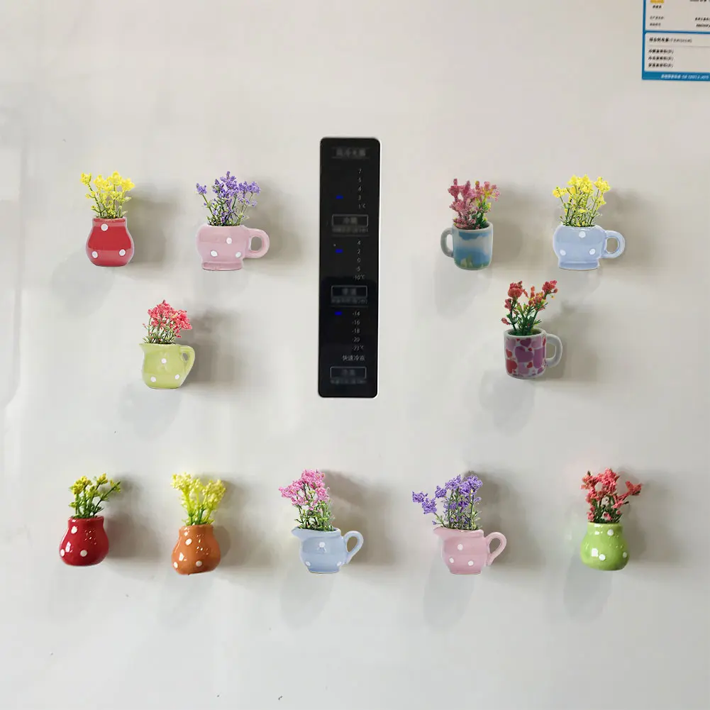 6PCS Mini Ceramic Vase Fridge Magnets Flower Vase Refrigerator Magnets Decorative Refrigerator Stickers for Fridge