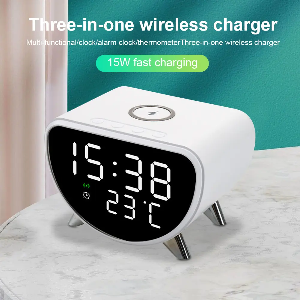 Sleep Timer with Wireless Charging with Temperature Meter 15W Fast Wireless Charger Station for Bedrooms
