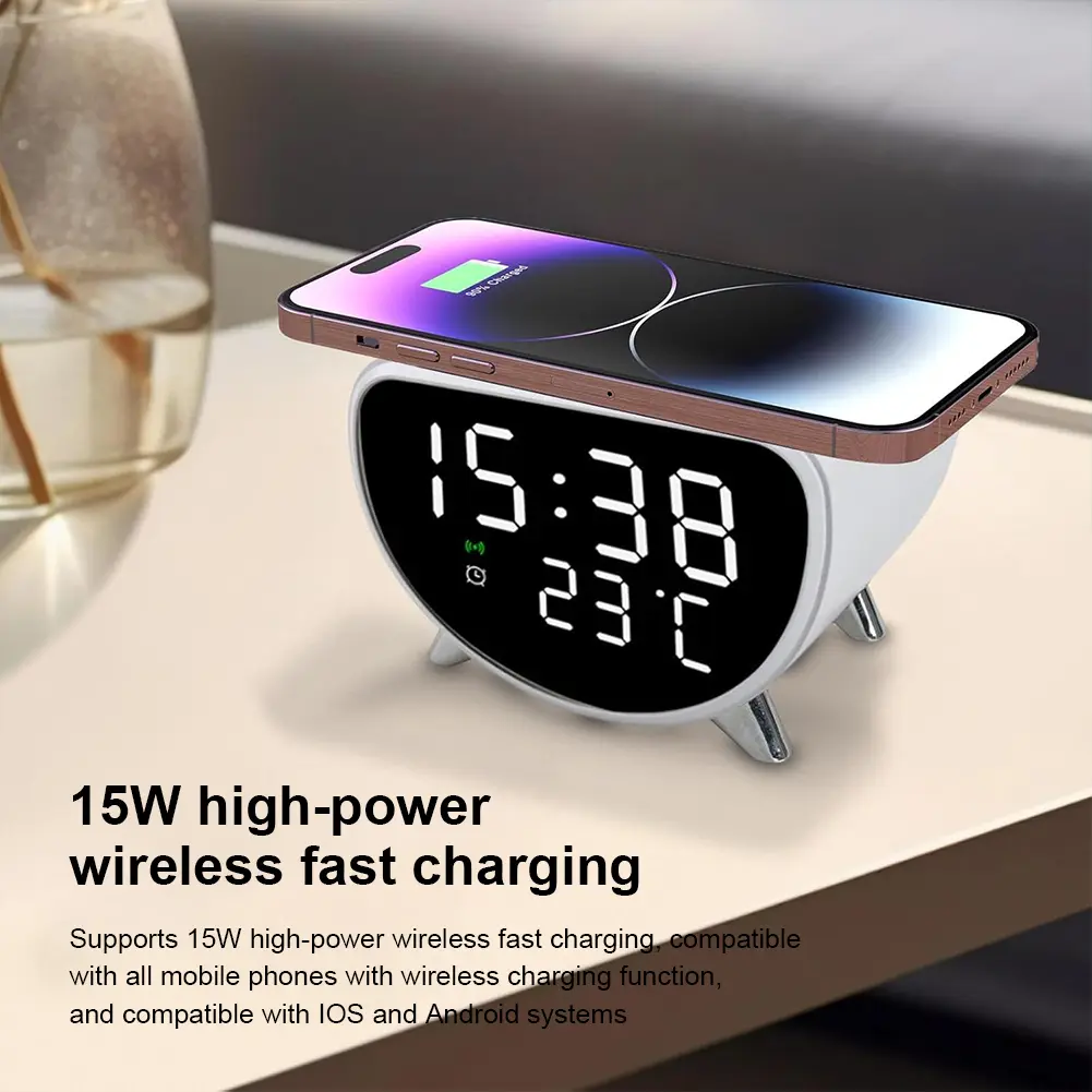 Sleep Timer with Wireless Charging with Temperature Meter 15W Fast Wireless Charger Station for Bedrooms
