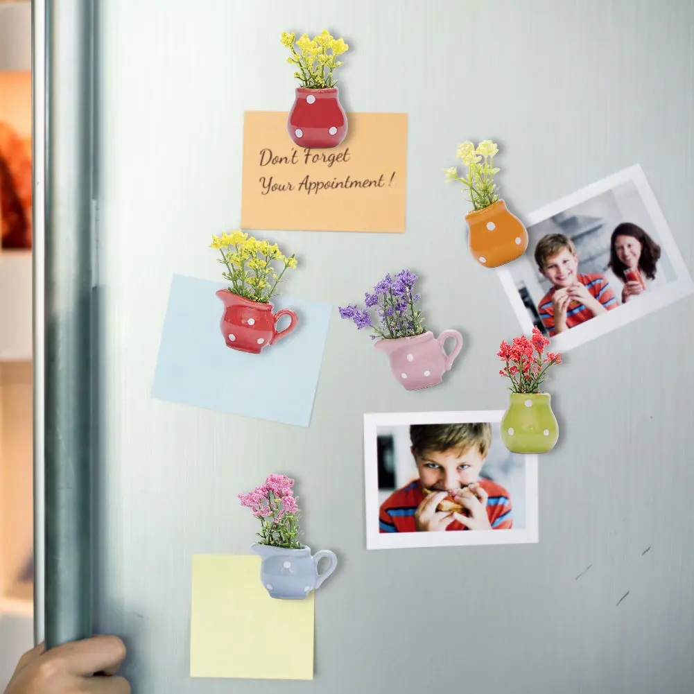 6PCS Mini Ceramic Vase Fridge Magnets Flower Vase Refrigerator Magnets Decorative Refrigerator Stickers for Fridge