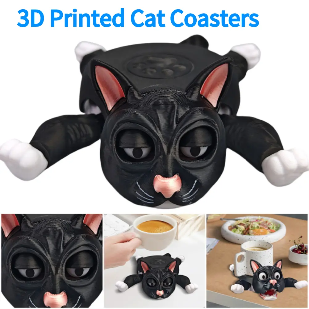 Creative 3D Printed Cat Coasters Funny Panicked Cat Cup Pad Tea Mug Coffee Drinks Holder for Home Decor