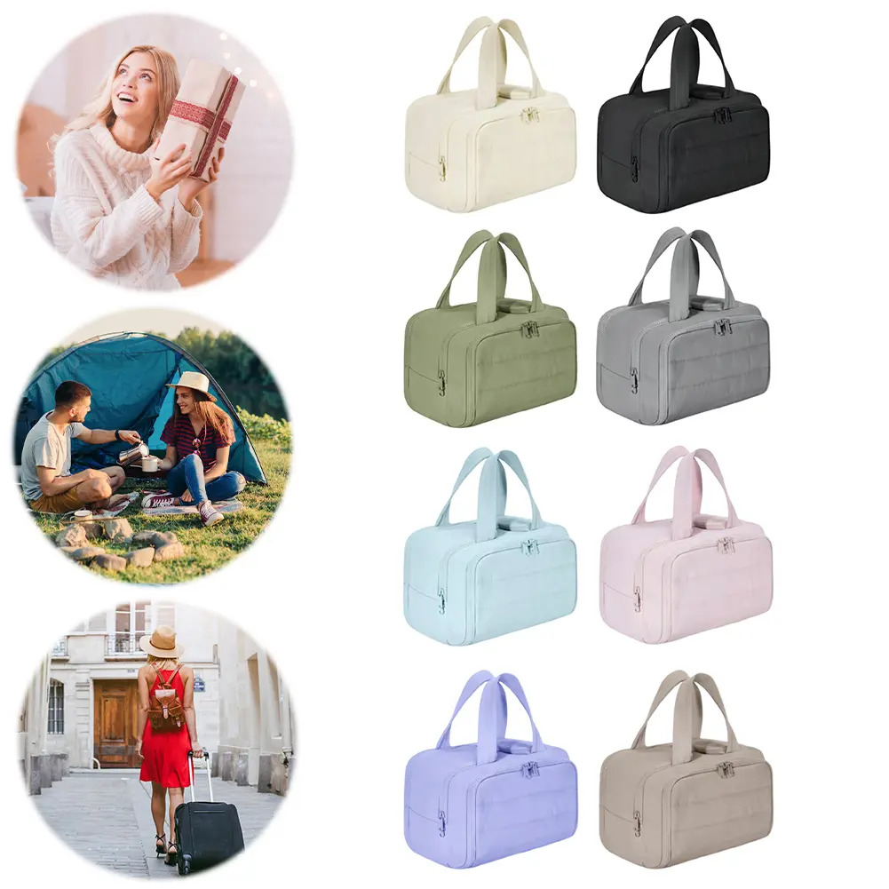 Women Portable Makeup Bag Large Capacity Casual Storage Bag Zipper Closure Nylon Skincare Pouch Bathroom Shower Travel Bag