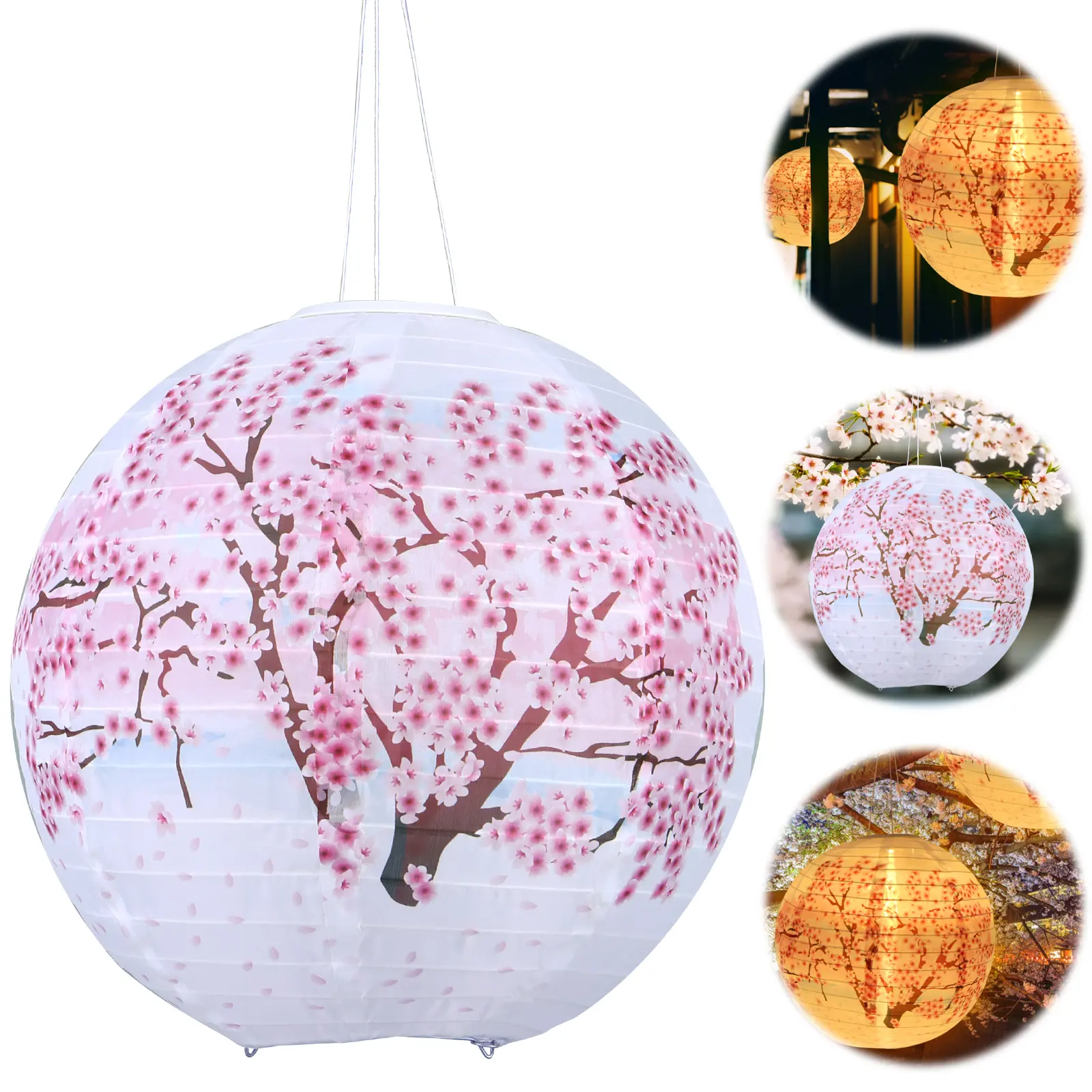 Solar Powered Cherry Blossom Lights IP65 Waterproof Chinese Traditional Hanging Lanterns Outdoor Lights for Patio Garden Decor