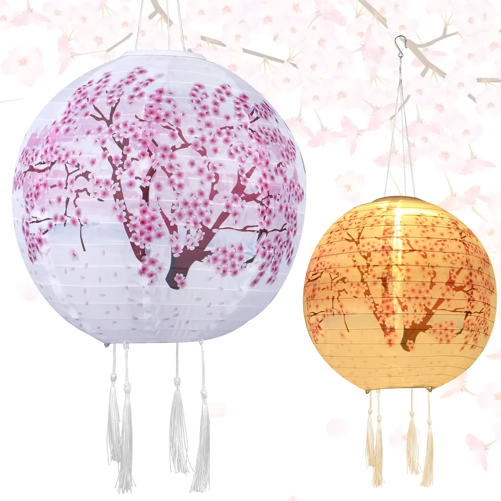 Solar Powered Cherry Blossom Lights IP65 Waterproof Chinese Traditional Hanging Lanterns Outdoor Lights for Patio Garden Decor