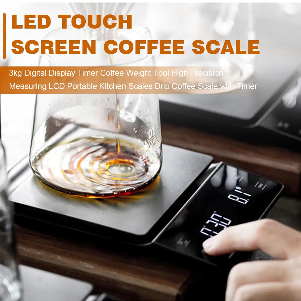 Digital Coffee Scale with Timer 3kg/0.1g Pour Over Drip Espresso Scale Back-Lit LCD Display Electronic Scale Mini Coffee Scale