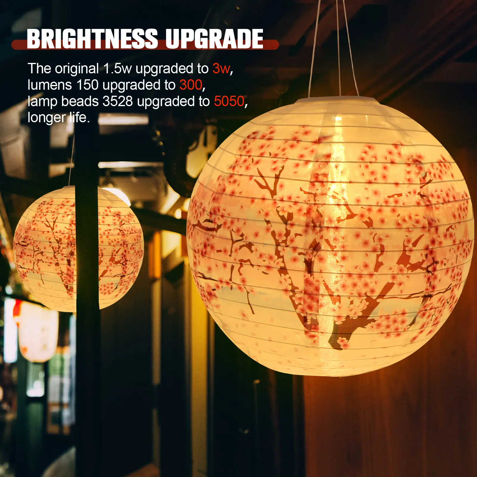 Solar Powered Cherry Blossom Lights IP65 Waterproof Chinese Traditional Hanging Lanterns Outdoor Lights for Patio Garden Decor