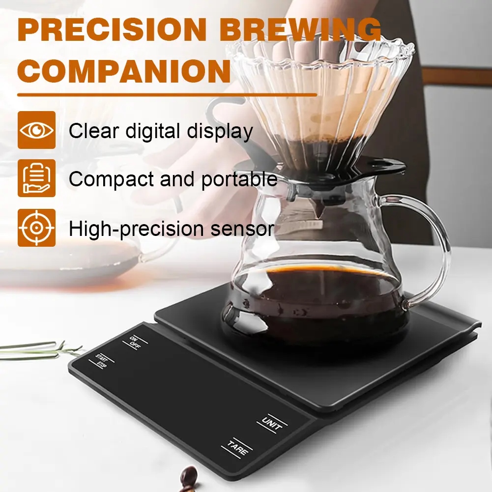 Digital Coffee Scale with Timer 3kg/0.1g Pour Over Drip Espresso Scale Back-Lit LCD Display Electronic Scale Mini Coffee Scale