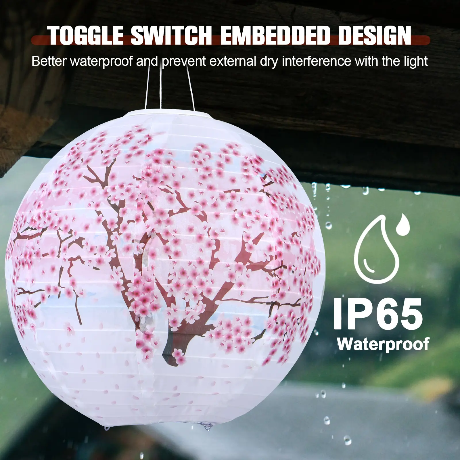 Solar Powered Cherry Blossom Lights IP65 Waterproof Chinese Traditional Hanging Lanterns Outdoor Lights for Patio Garden Decor