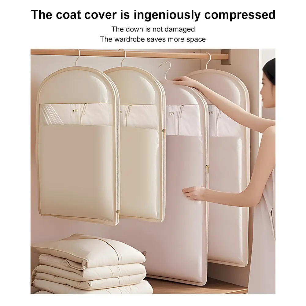 Space Saving Hanging Garment Bag Transparent Visibility Coat Storage Bag Down Coat Compression Dust Cover for Closet Storage