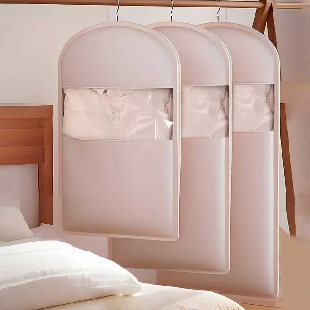 Space Saving Hanging Garment Bag Transparent Visibility Coat Storage Bag Down Coat Compression Dust Cover for Closet Storage