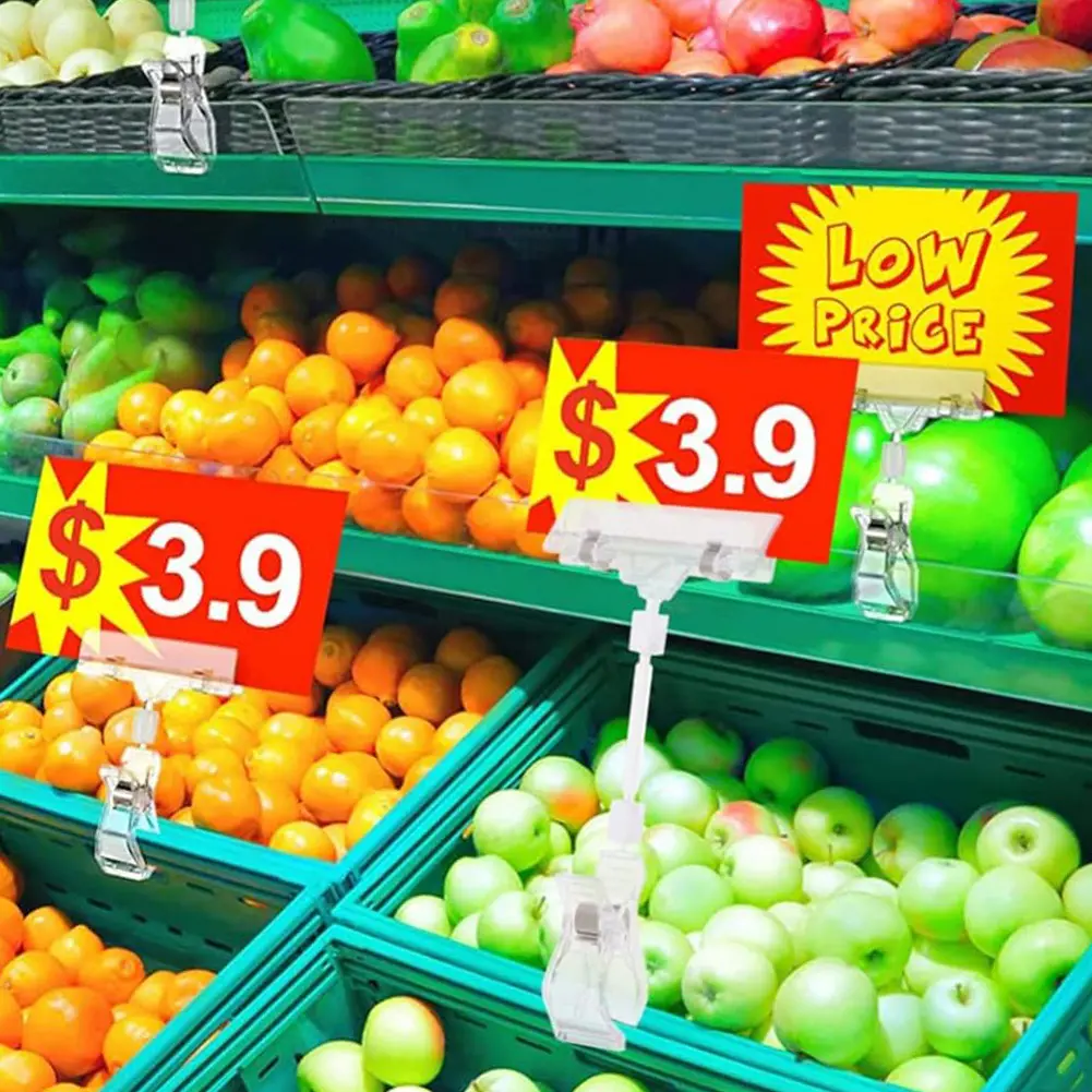 25 Pcs Plastic Swivel Price Signs Clip Clear Double Head Display Clips Price Rack Shelf Clips for Retail Rack Baskets Or Cards
