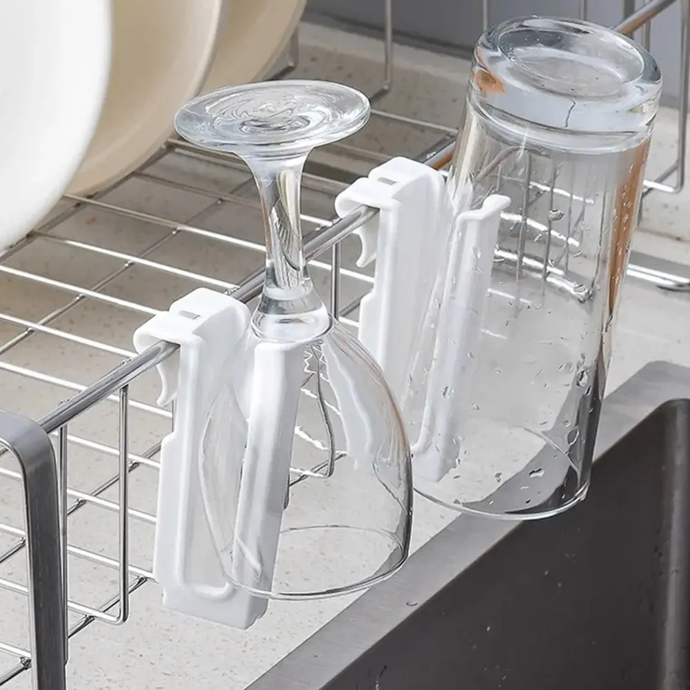 6Pcs Plastic Cup Drying Hook Nail-free Shelf Basket Rack Hook Glass Bottle Drying Rack Hook for Hanging Cups Chopsticks Loofah