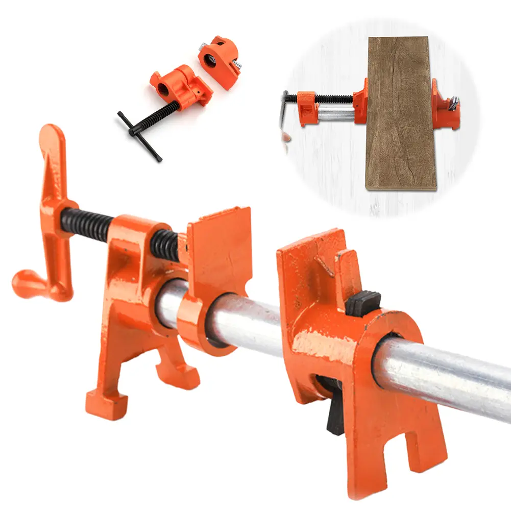 3/4in Wood Gluing Pipe Clamp Set Water Pipe Splice Clamp Ergonomic Quick Release Pipe Clamp Tools Multifunctional for Woodworker