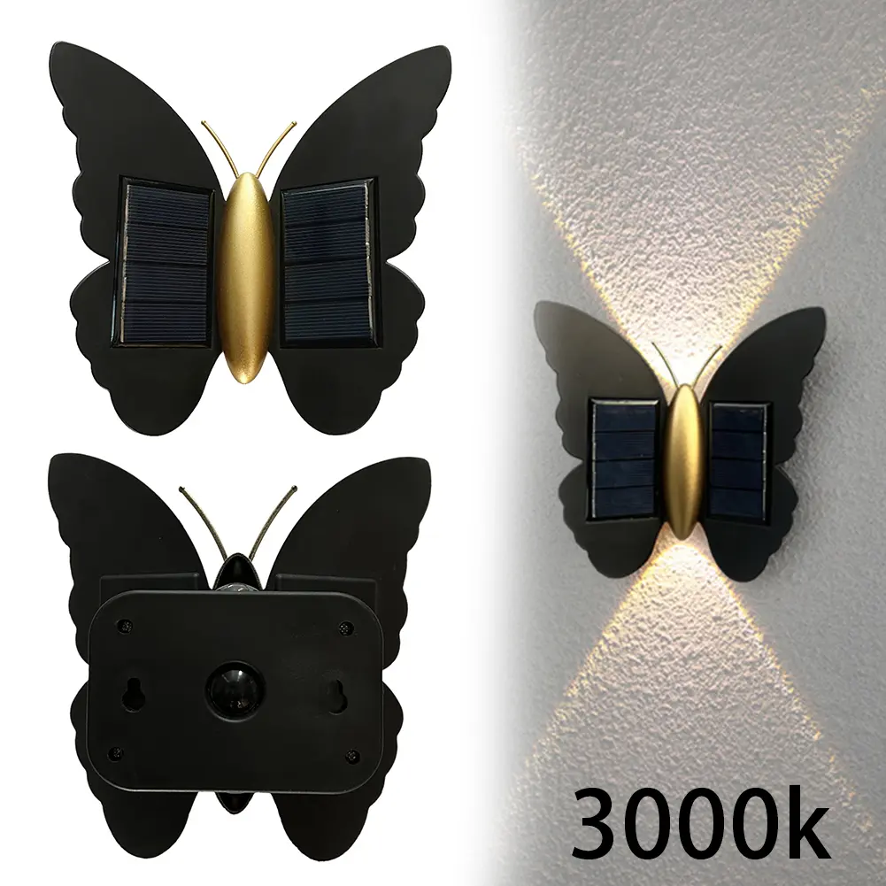 Butterfly Solar Wall Light Solar Powered Wall Light Motion Sensor Decorative Porch Light IP65 Waterproof for Garden Yard Hallway