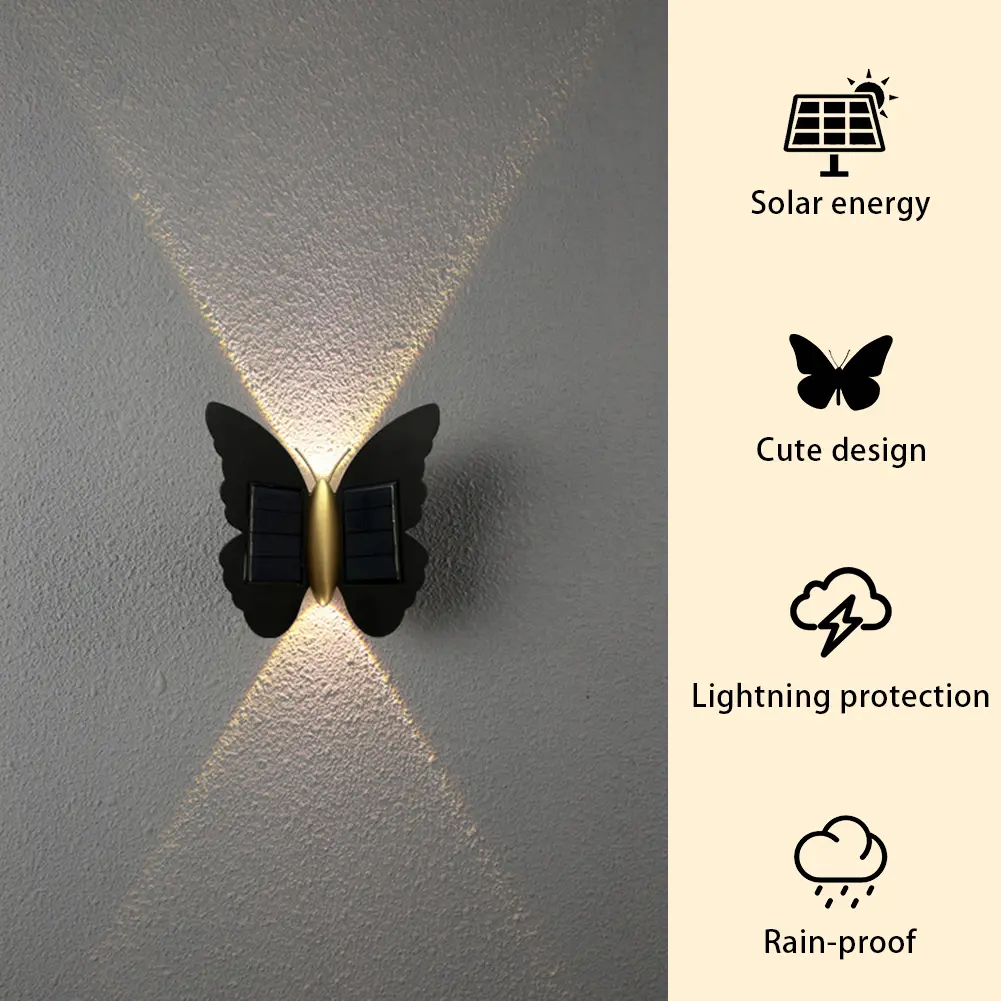 Butterfly Solar Wall Light Solar Powered Wall Light Motion Sensor Decorative Porch Light IP65 Waterproof for Garden Yard Hallway