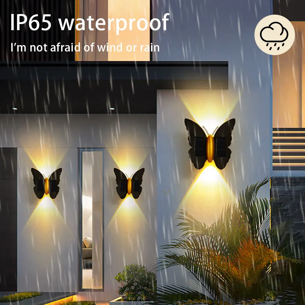 Butterfly Solar Wall Light Solar Powered Wall Light Motion Sensor Decorative Porch Light IP65 Waterproof for Garden Yard Hallway