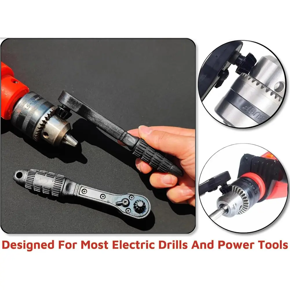 3-in-1 Ratchet Drill Chuck Key Wrench Non Slip Handle Chuck Key Replacement Tool Quick Disassembly Three-jaw Key for Power Tools