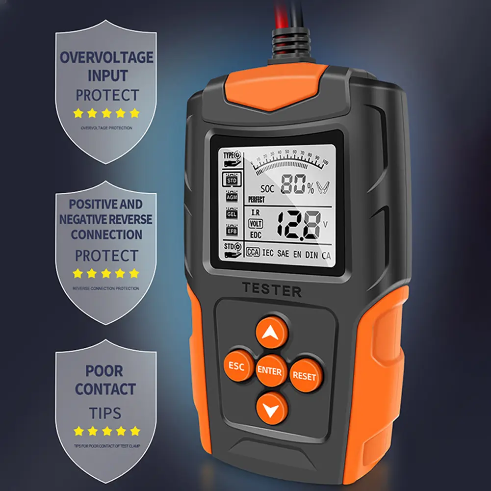 12V/24V Battery Capacity Tester Digital Display Car Battery Internal Resistance Tester Battery System Detector for Car Batteries
