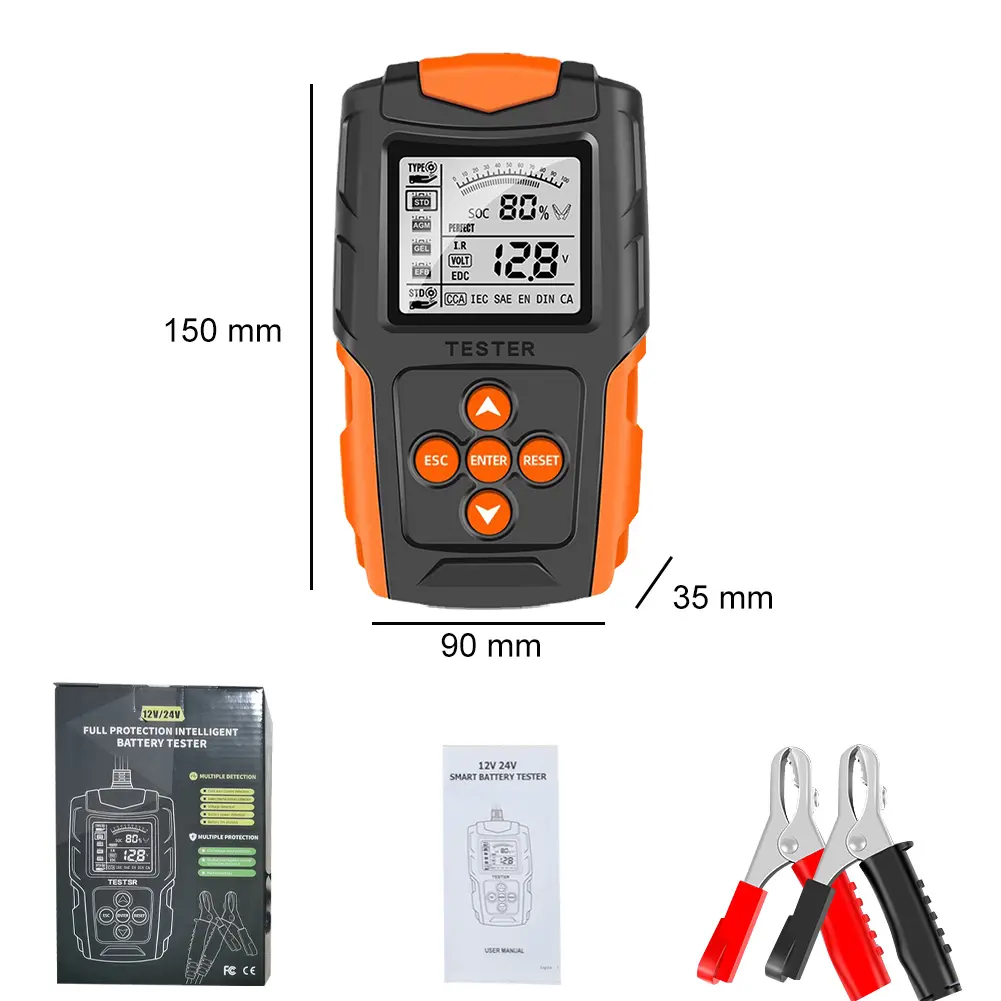 12V/24V Battery Capacity Tester Digital Display Car Battery Internal Resistance Tester Battery System Detector for Car Batteries