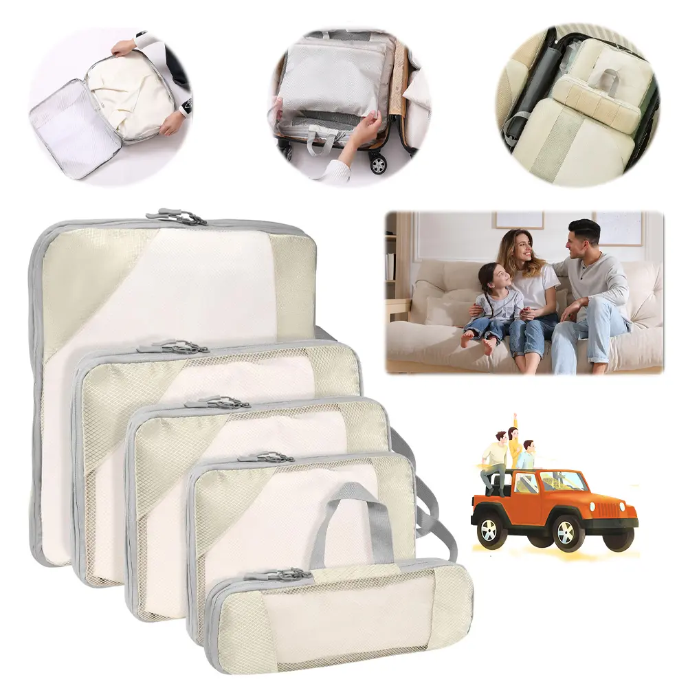 5Pcs Compressible Storage Bag with Handle Travel Organizer Bag Portable Luggage Storage Bag Outdoor Hiking Camping Picnic Bag