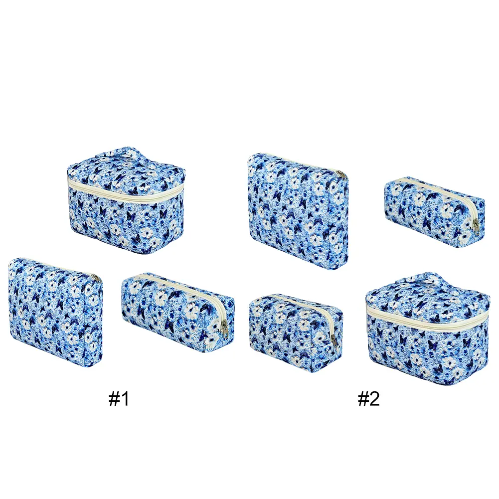 Cotton Padded Toiletry Case Floral Printed Portable Quilted Skincare Pouch Cute Storage Bag Commute Work Date Handbag