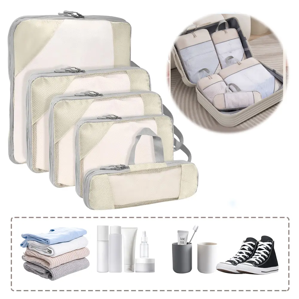 5Pcs Compressible Storage Bag with Handle Travel Organizer Bag Portable Luggage Storage Bag Outdoor Hiking Camping Picnic Bag