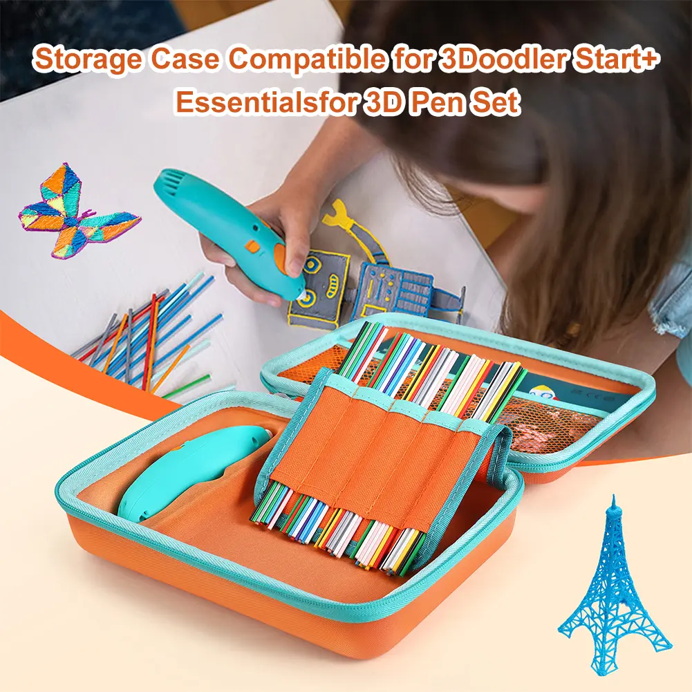 Storage Case for 3Doodler Start+ Essentials (2024) 3D Pen Set Shockproof Carrying Bag Anti-Drop Protective Case with Mesh Pocket