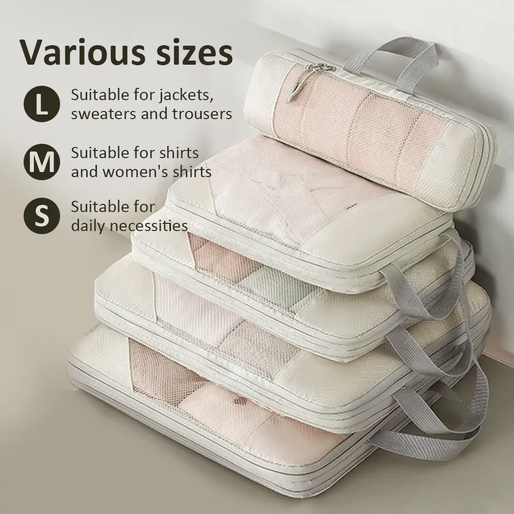 5Pcs Compressible Storage Bag with Handle Travel Organizer Bag Portable Luggage Storage Bag Outdoor Hiking Camping Picnic Bag