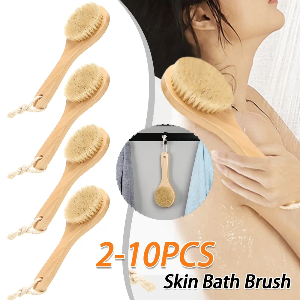 2-10PCS Scrubber Spa Washing Brush Home Adult Shower Washing Tools Bath Brush Long Wood Handle Bathroom Body Back Shower Bristle