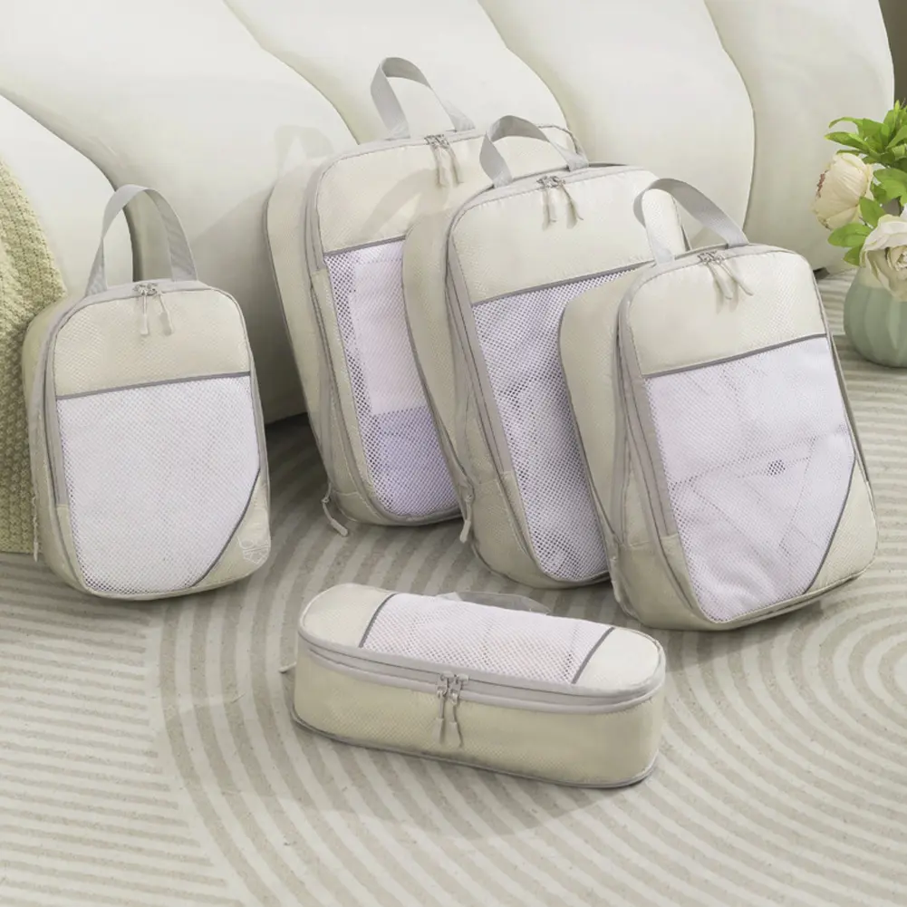 5Pcs Compressible Storage Bag with Handle Travel Organizer Bag Portable Luggage Storage Bag Outdoor Hiking Camping Picnic Bag