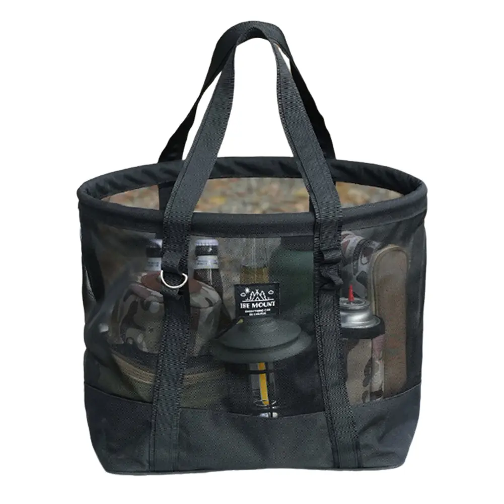 Camping Mesh Storage Bag Large Capacity Foldable Picnic Bag Breathable Mesh Top-Handle Handbag for Beach Picnic