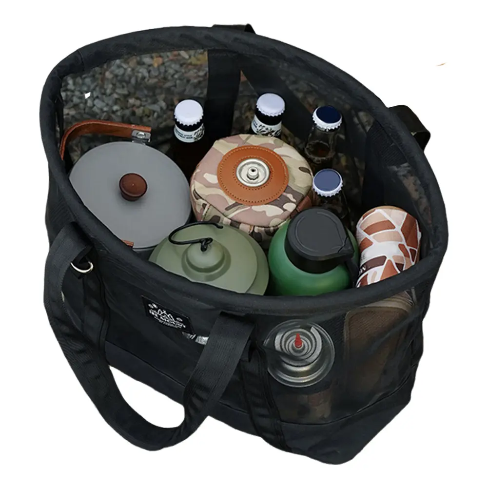 Camping Mesh Storage Bag Large Capacity Foldable Picnic Bag Breathable Mesh Top-Handle Handbag for Beach Picnic