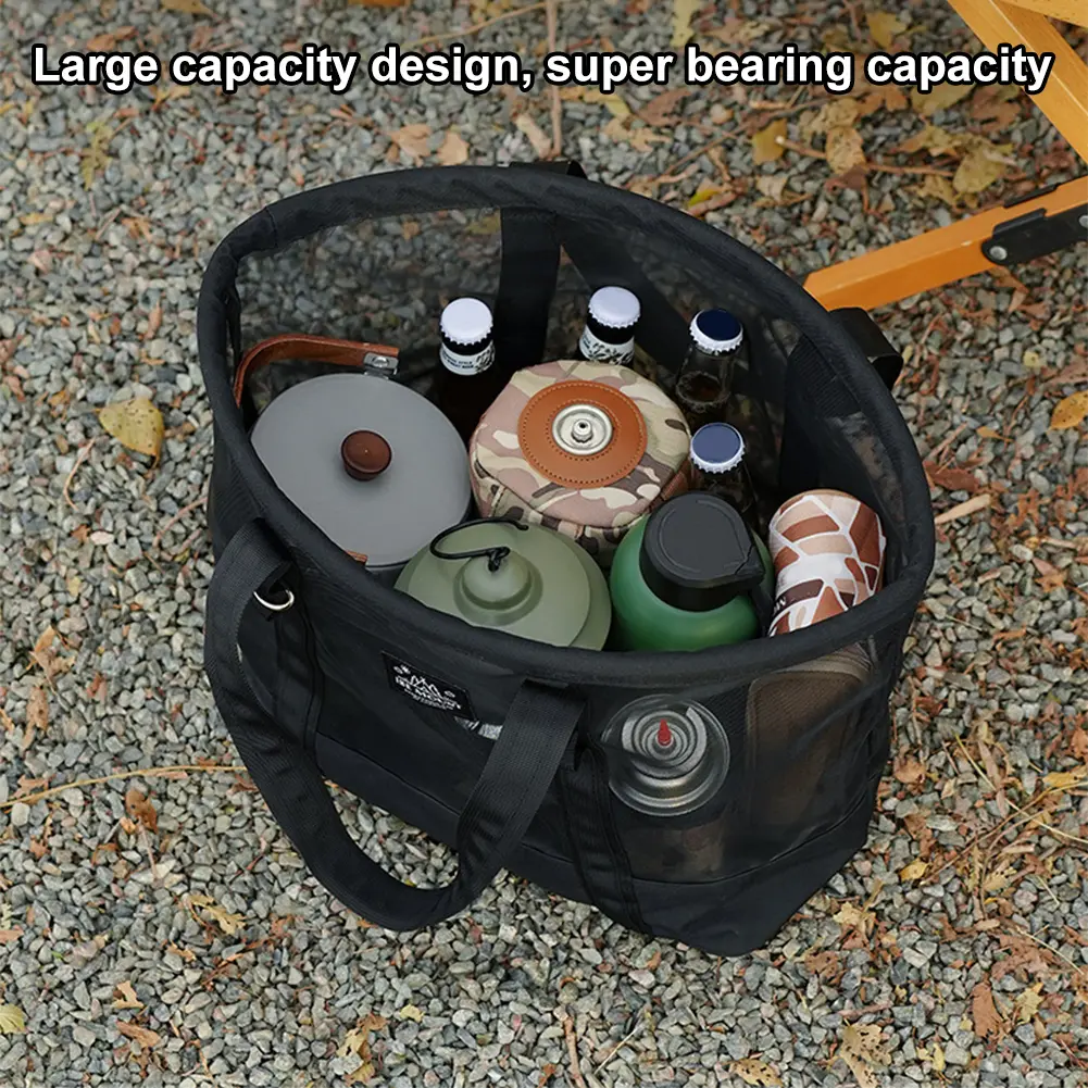 Camping Mesh Storage Bag Large Capacity Foldable Picnic Bag Breathable Mesh Top-Handle Handbag for Beach Picnic