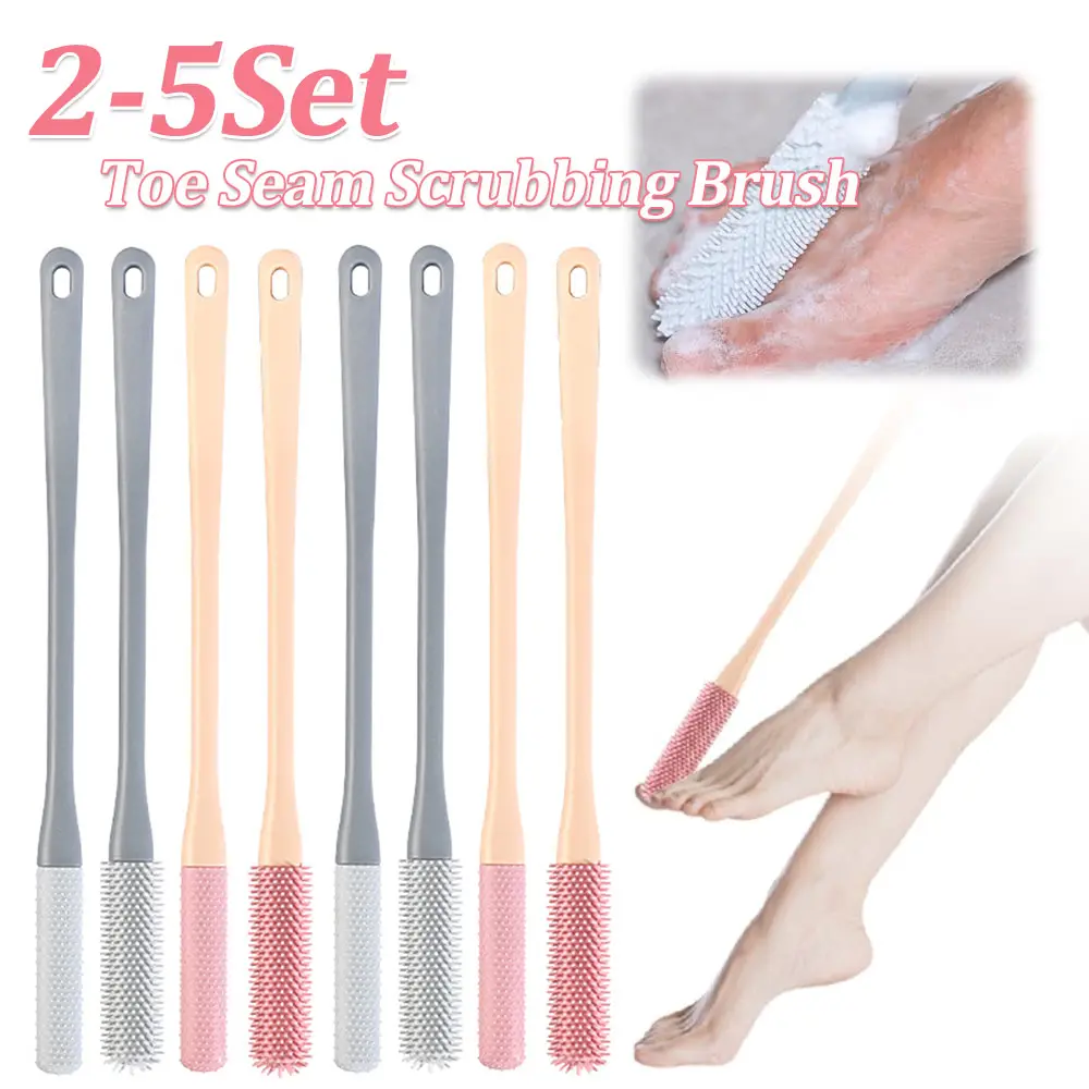 2-5Set Toe Cleaning Brush Toe Seam Scrubbing Brush with Long Handle Relieve Itch Brush for Ash Wash Dead Skin Remove