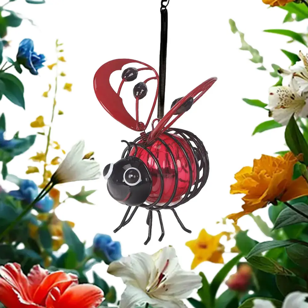 Hanging Bee Solar Garden Lights Decor Metal LED Outside Bugs Solar Fairy Lights Outdoor Hanging Lights for Outside Garden Decor