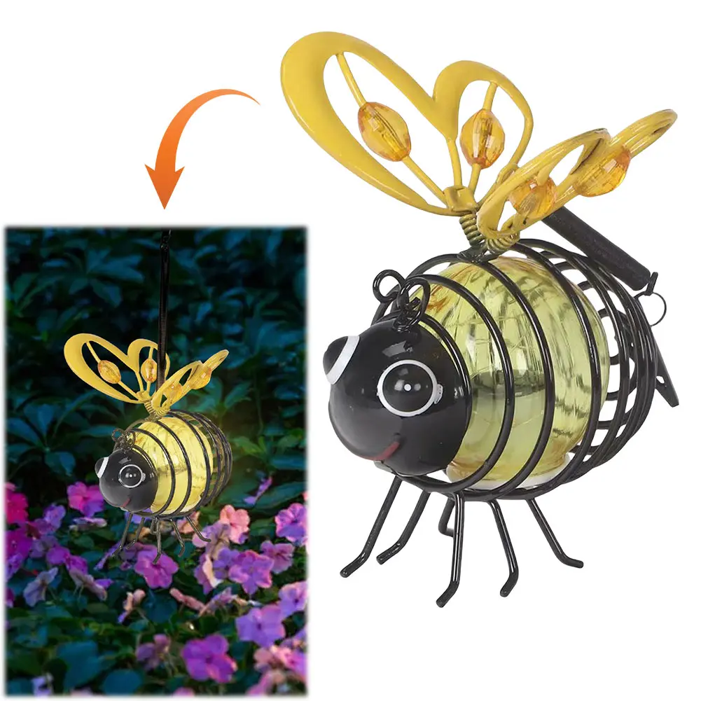 Hanging Bee Solar Garden Lights Decor Metal LED Outside Bugs Solar Fairy Lights Outdoor Hanging Lights for Outside Garden Decor
