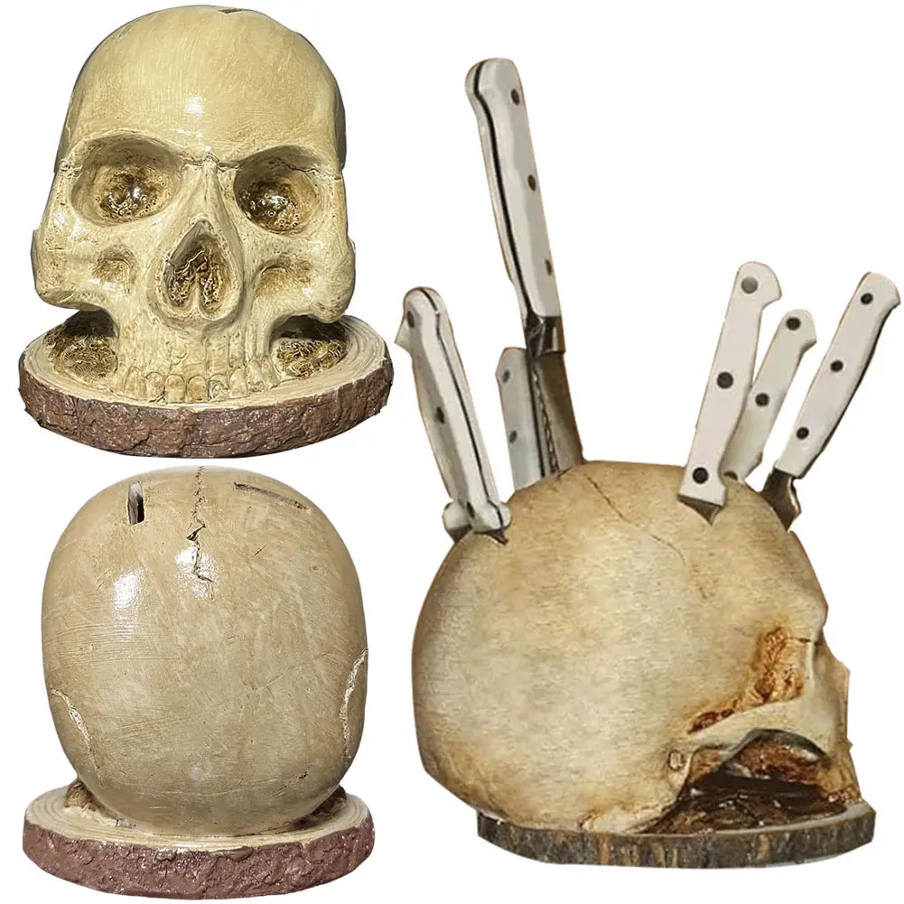 Skull Knife Holder Creative Fruit Chopping Knife Stand Horror Skull Knife Rack Halloween Party Decoration