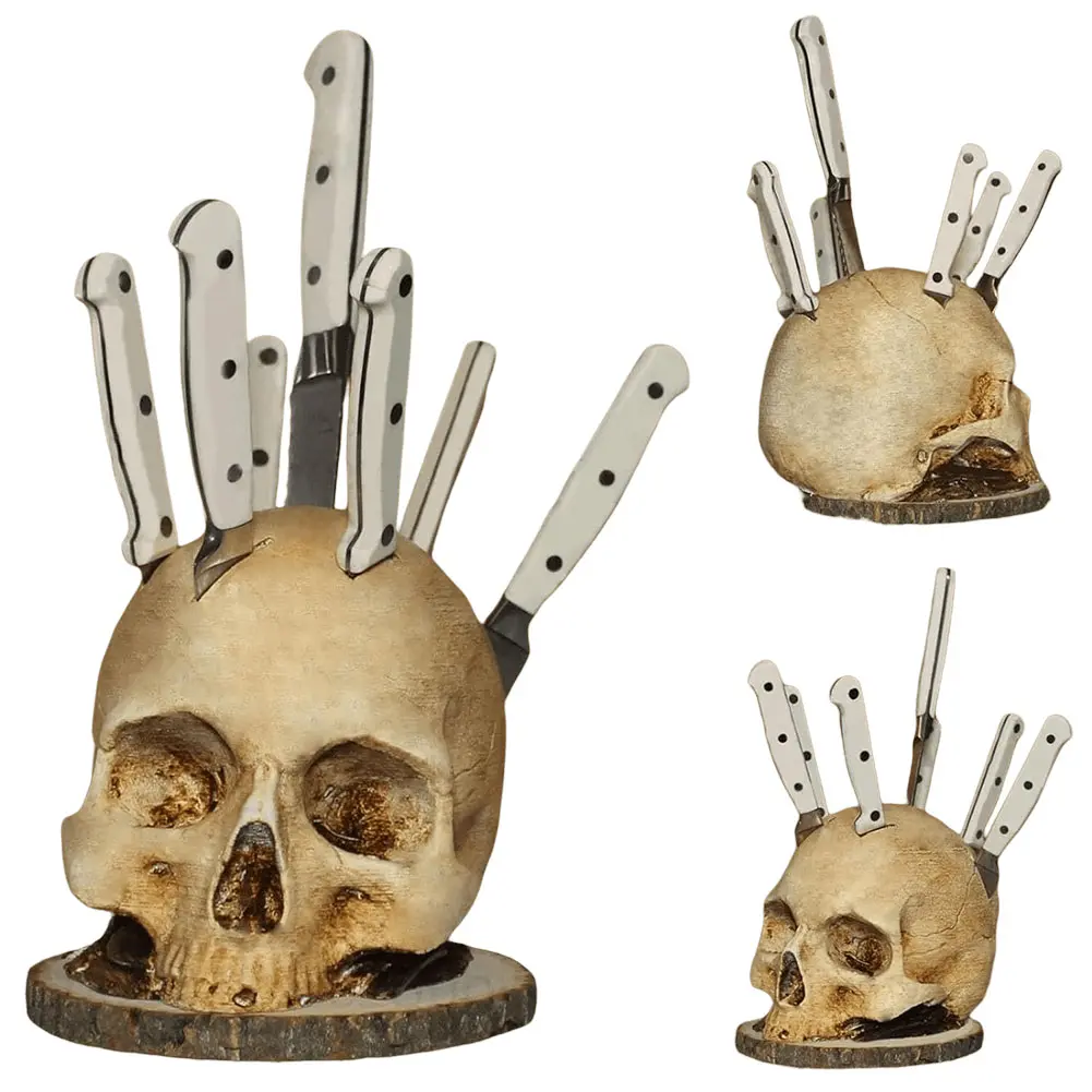 Skull Knife Holder Creative Fruit Chopping Knife Stand Horror Skull Knife Rack Halloween Party Decoration