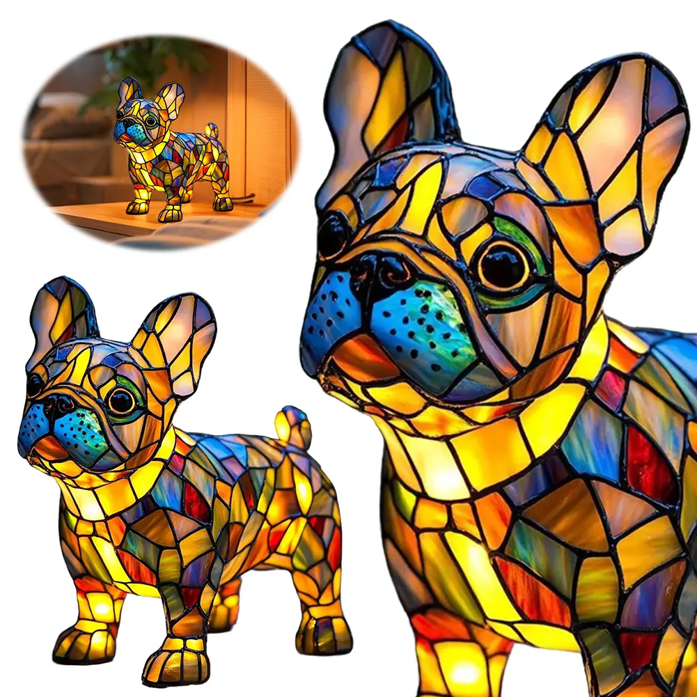 Dog Lamp Stained Resin Dog Tabletop Night Light Resin Cute Pet Dogs Themed LED Table Lamps Canine Decor Fun Gift for Dog Lovers
