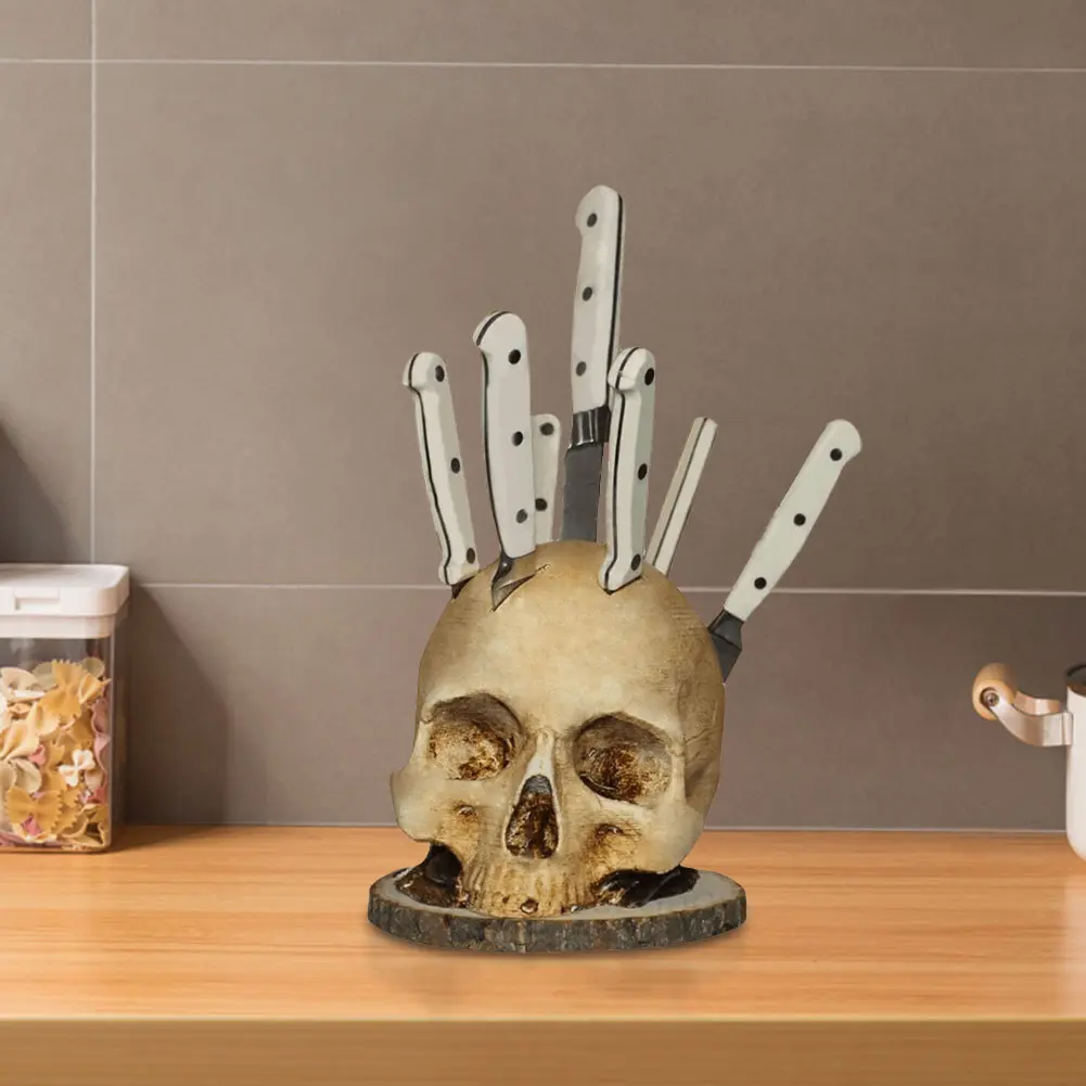 Skull Knife Holder Creative Fruit Chopping Knife Stand Horror Skull Knife Rack Halloween Party Decoration
