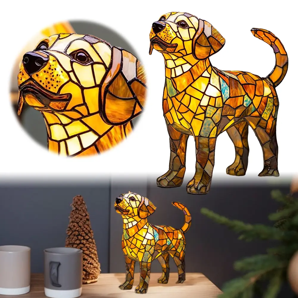 Dog Lamp Stained Resin Dog Tabletop Night Light Resin Cute Pet Dogs Themed LED Table Lamps Canine Decor Fun Gift for Dog Lovers