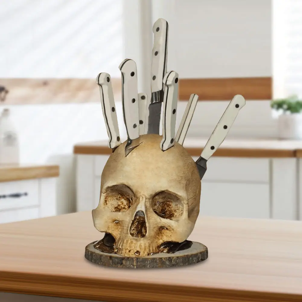 Skull Knife Holder Creative Fruit Chopping Knife Stand Horror Skull Knife Rack Halloween Party Decoration