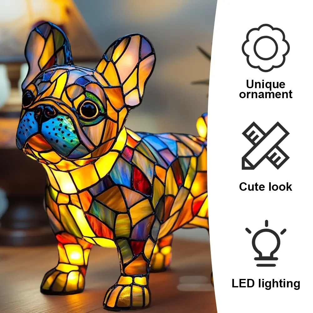 Dog Lamp Stained Resin Dog Tabletop Night Light Resin Cute Pet Dogs Themed LED Table Lamps Canine Decor Fun Gift for Dog Lovers