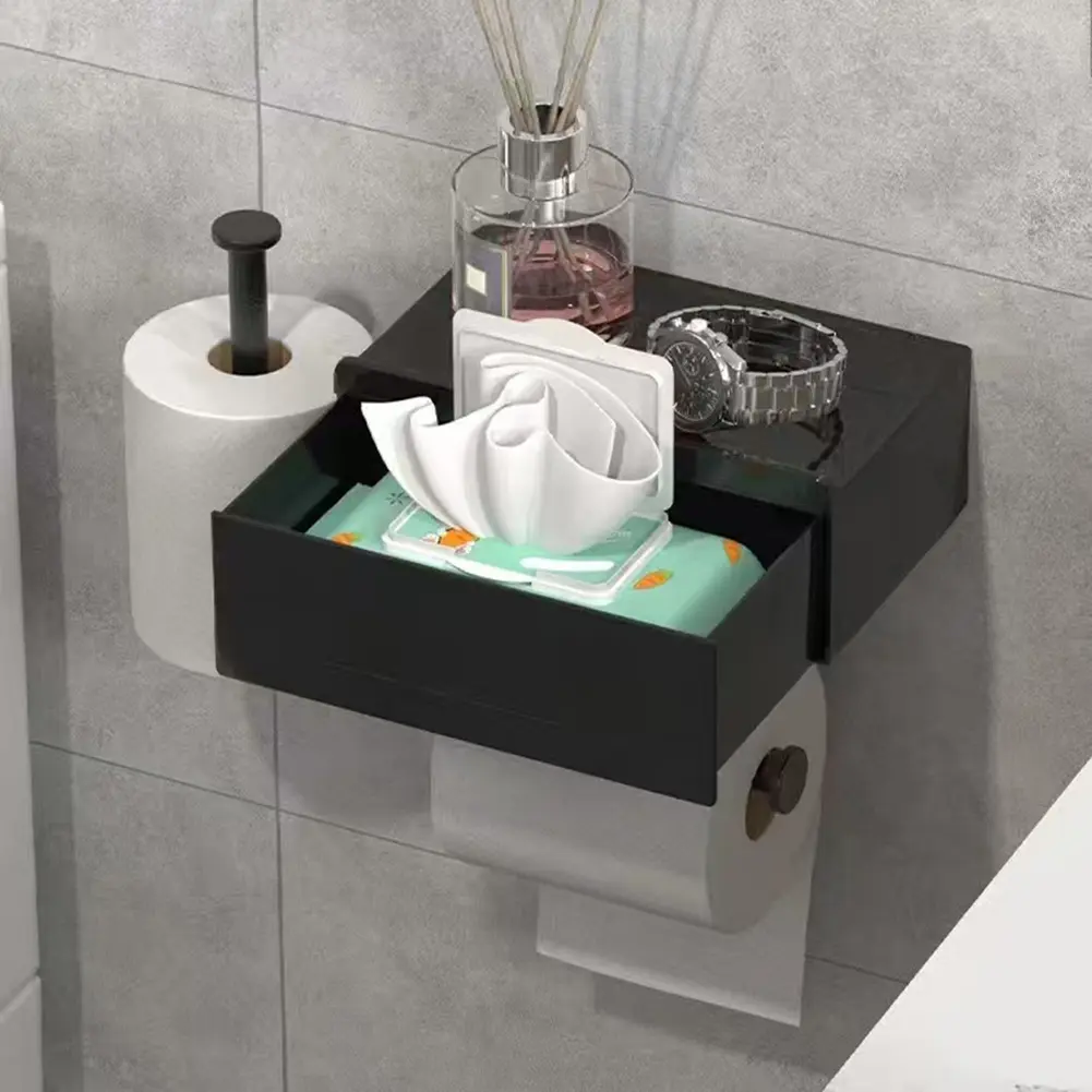 Toilet Paper Holder Wall Mounted Flushable Wipe Dispenser with Storage Bathroom Storage Dispenser for Bathroom