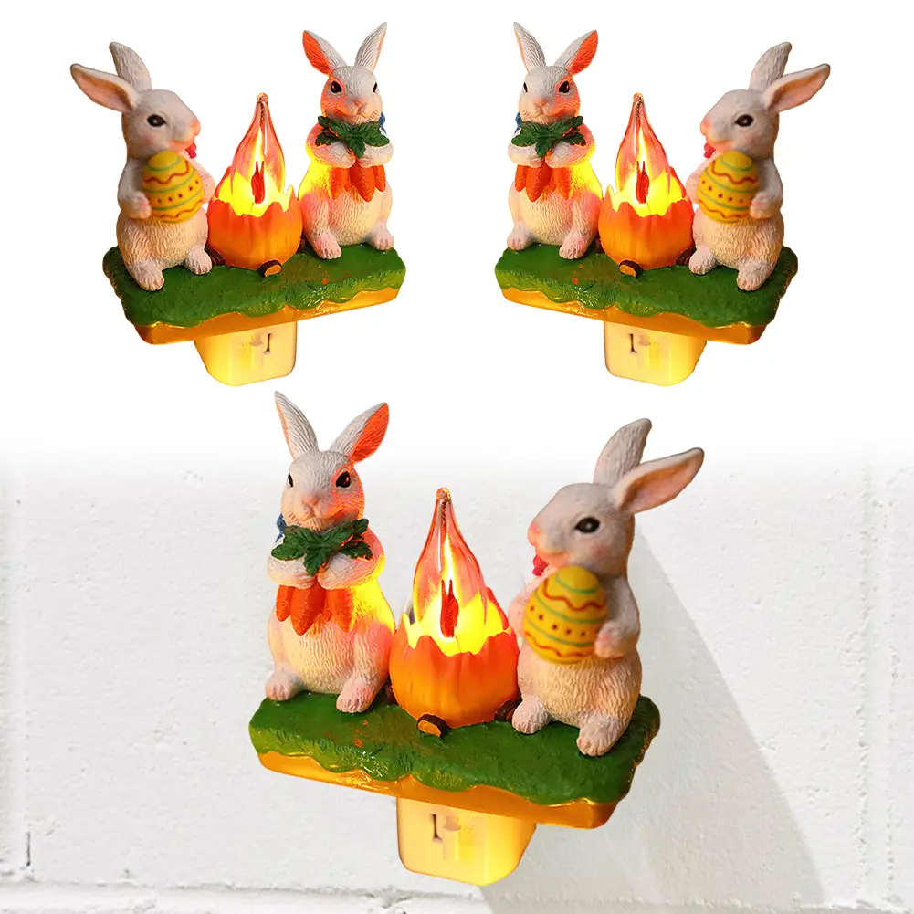 Resin Bunny Campfire Nightlight Plug Into Wall Tiny Rabbit Lamp Bunny Campfire Flickering Night Light Easter Bathroom Decoration